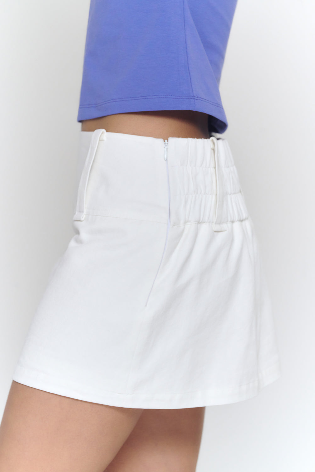 Wide Waistband Micro Mini Skort | White