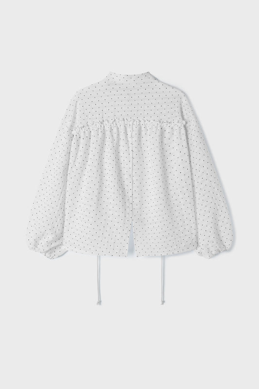 Polka Dot Balloon Sleeve Shirt | White