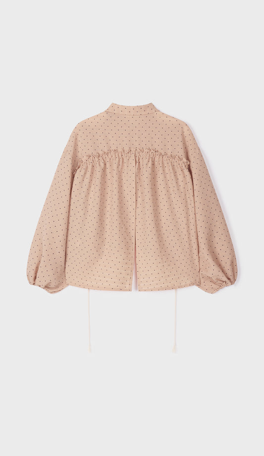 Polka Dot Balloon Sleeve Shirt | Beige