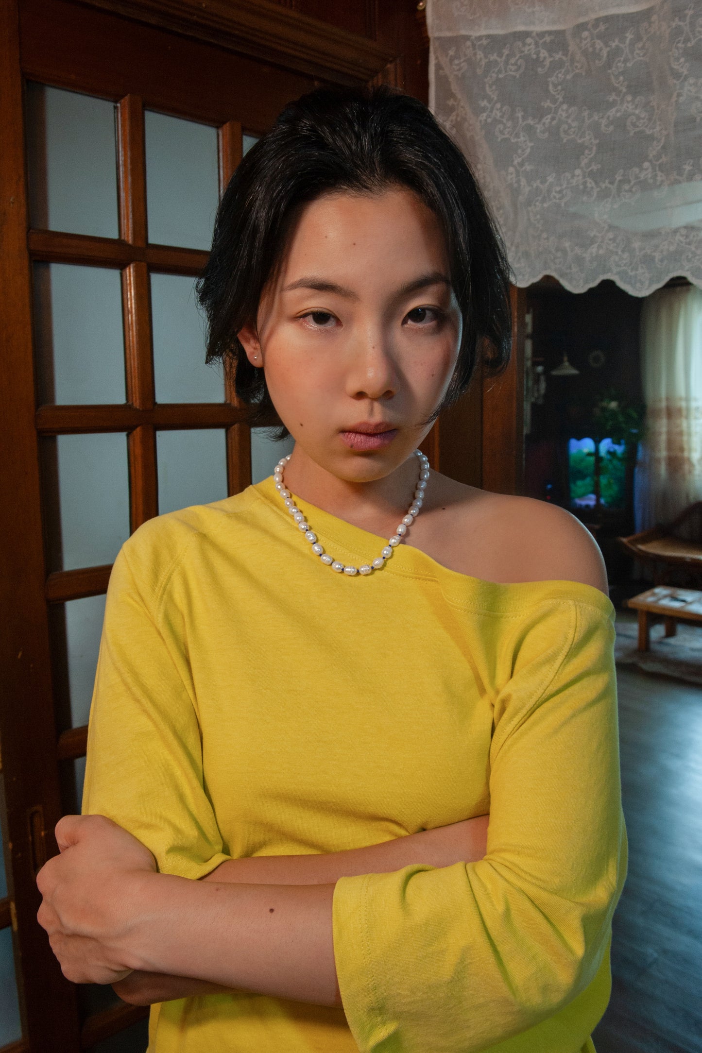 Loose Fit Ruffle Hem Tee | Mustard