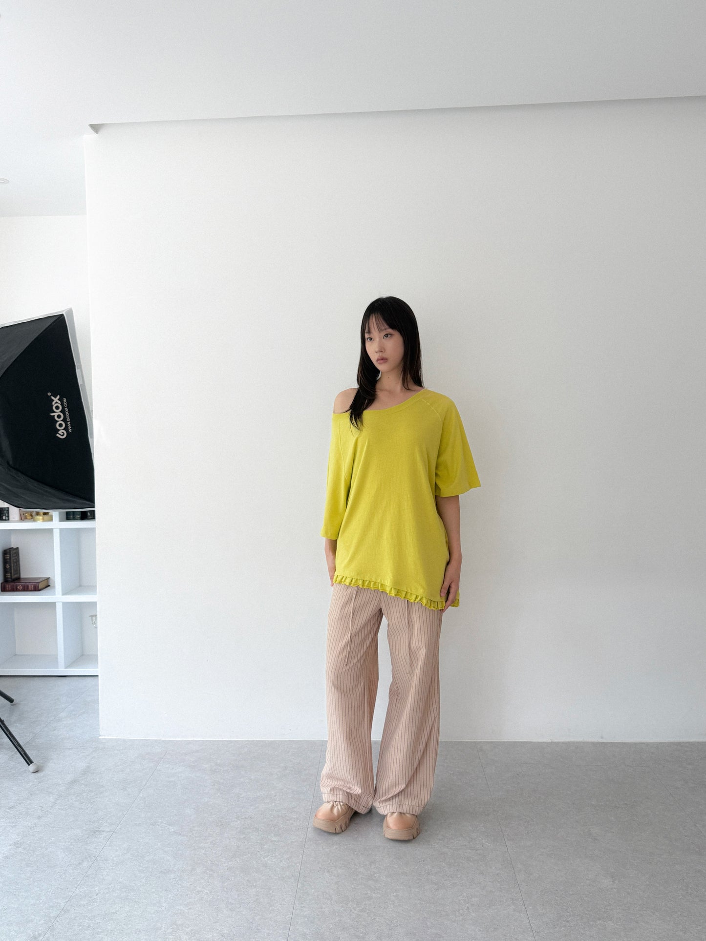 Loose Fit Ruffle Hem Tee | Mustard