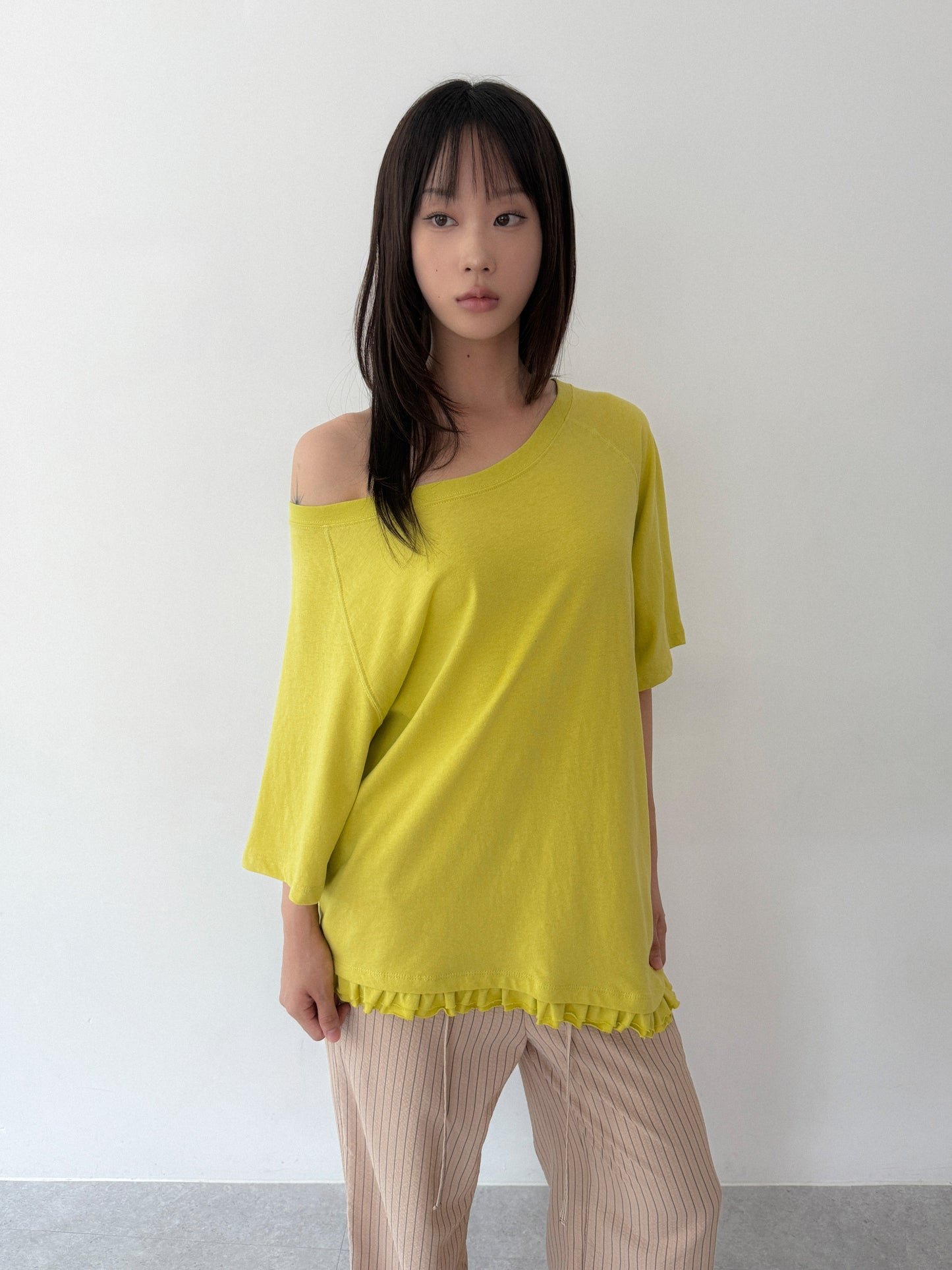 Loose Fit Ruffle Hem Tee | Mustard