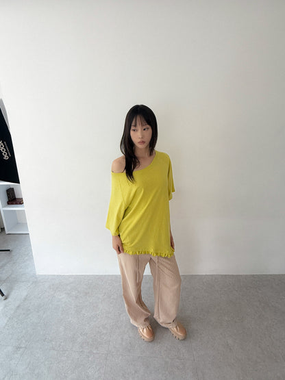 Loose Fit Ruffle Hem Tee | Mustard
