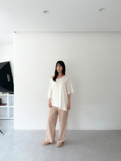 Loose Fit Ruffle Hem Tee | Off White