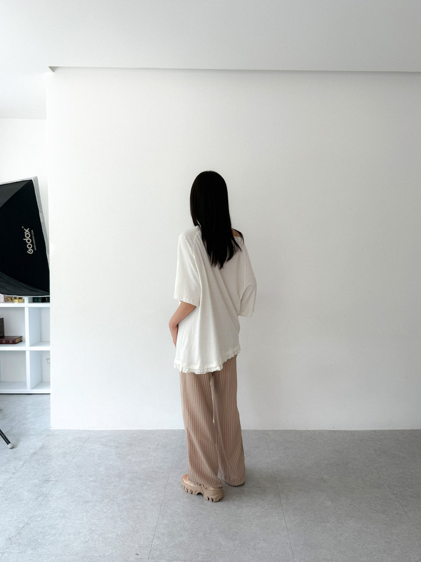 Loose Fit Ruffle Hem Tee | Off White