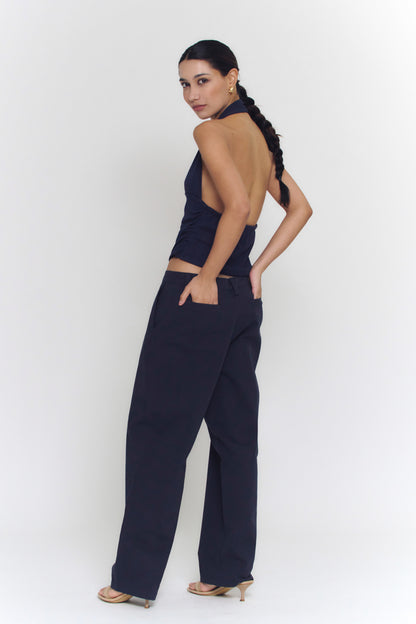 Pleated Relaxed Pants | Dark Navy