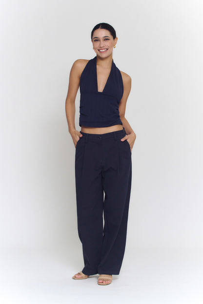 Pointelle Halter Top | Navy
