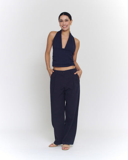 Pleated Relaxed Pants | Dark Navy