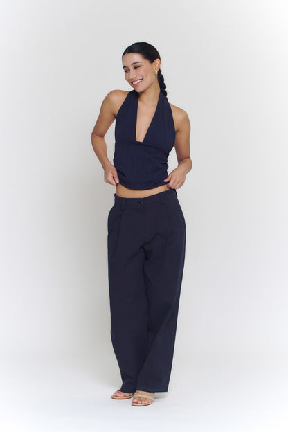 Pointelle Halter Top | Navy