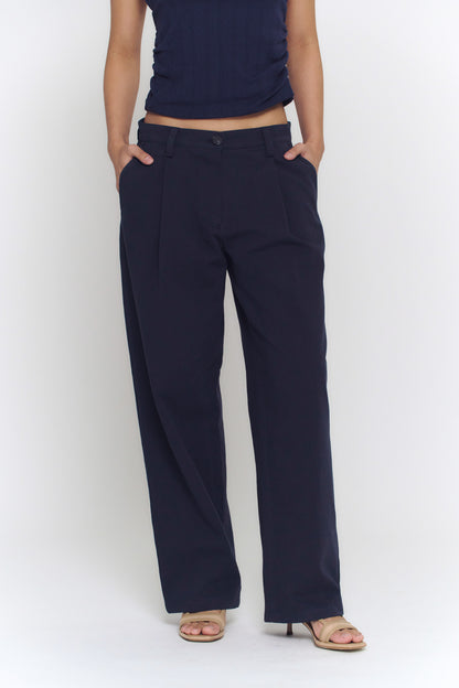 Pleated Relaxed Pants | Dark Navy