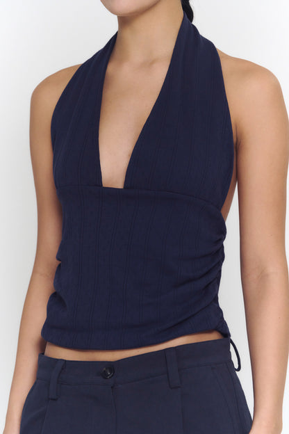Pointelle Halter Top | Navy