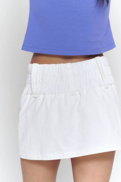 Wide Waistband Micro Mini Skort | White