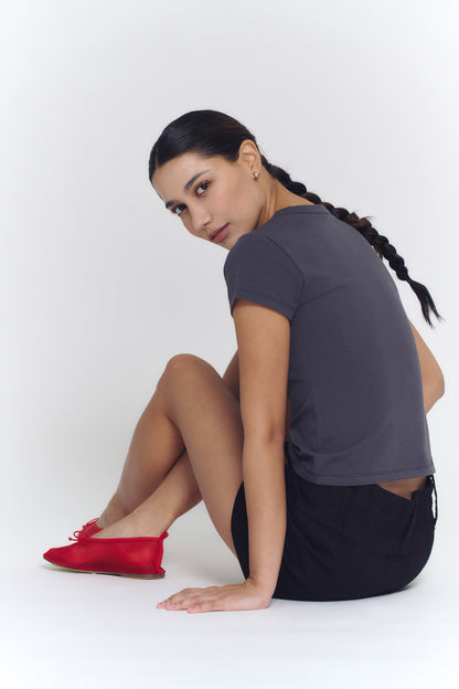 Crewneck Baby Tee | Charcoal