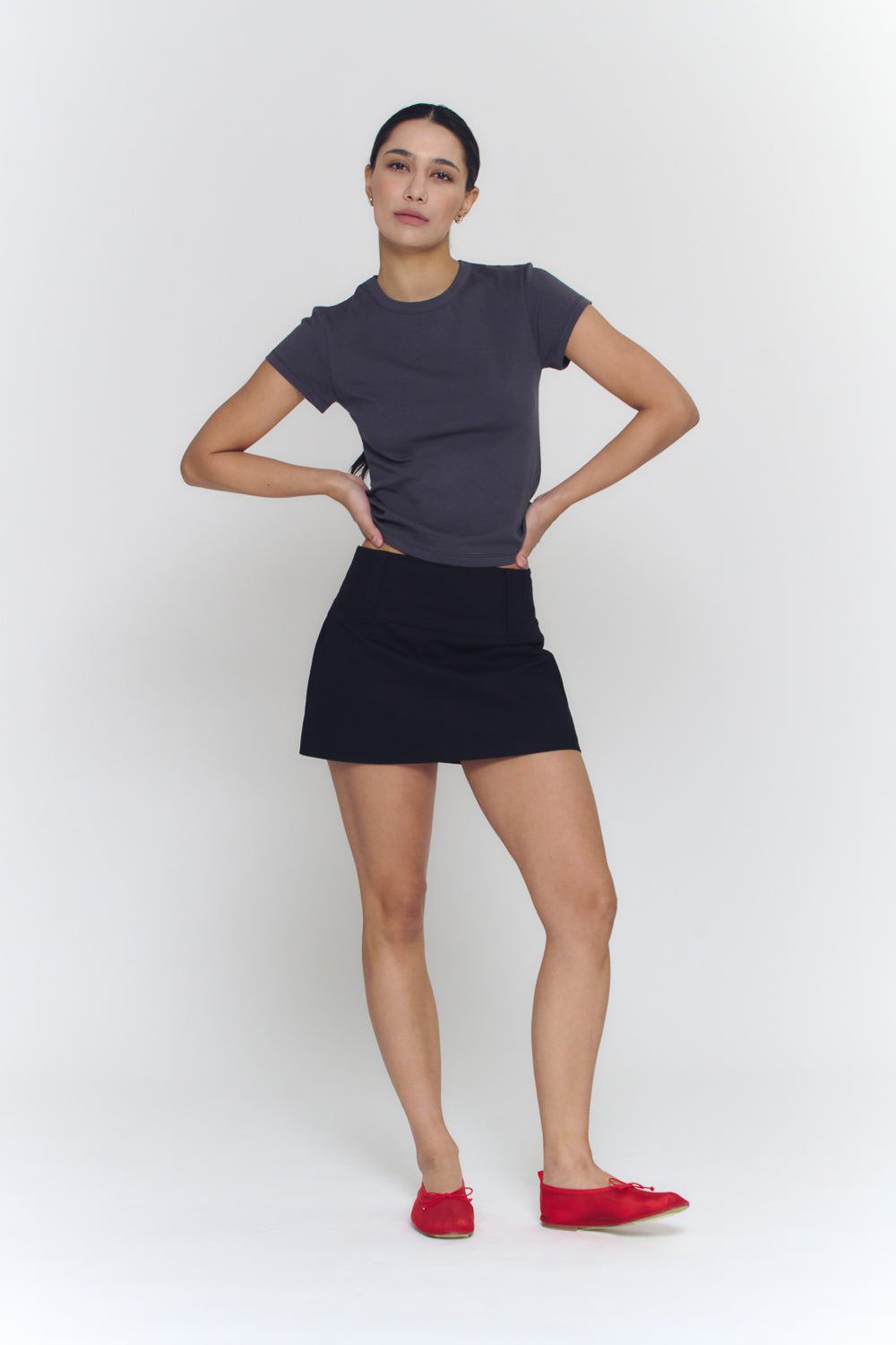 Wide Waistband Micro Mini Skort | Black