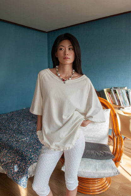 Loose Fit Ruffle Hem Tee | Off White