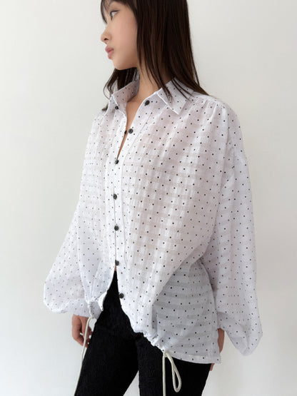 Polka Dot Balloon Sleeve Shirt | White