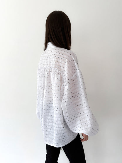 Polka Dot Balloon Sleeve Shirt | White