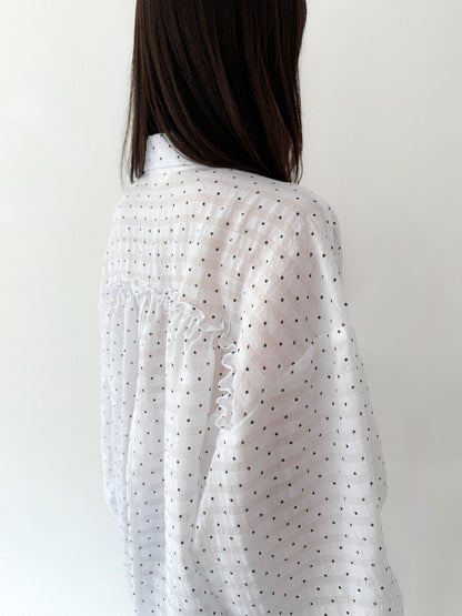 Polka Dot Balloon Sleeve Shirt | White