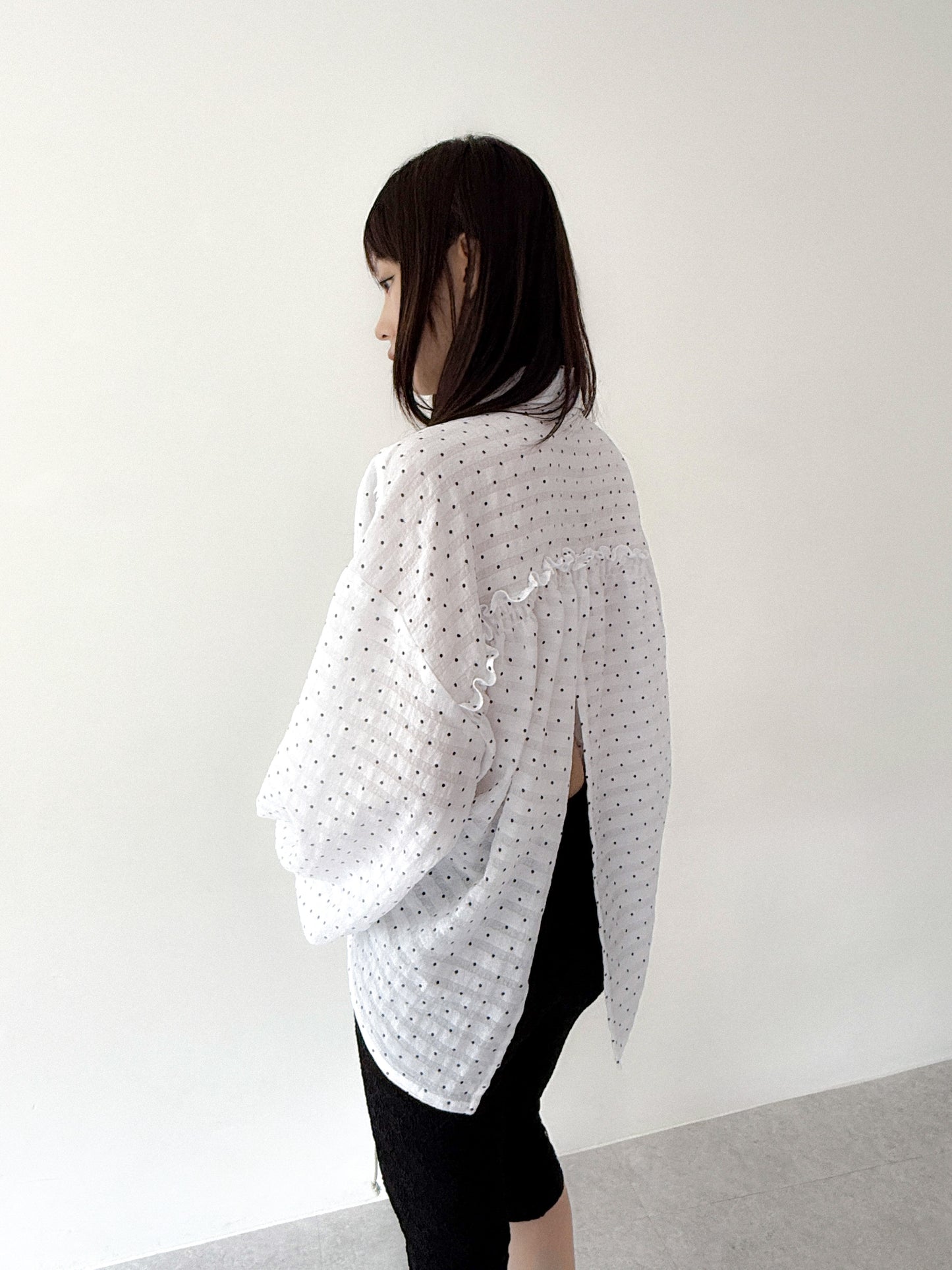 Polka Dot Balloon Sleeve Shirt | White