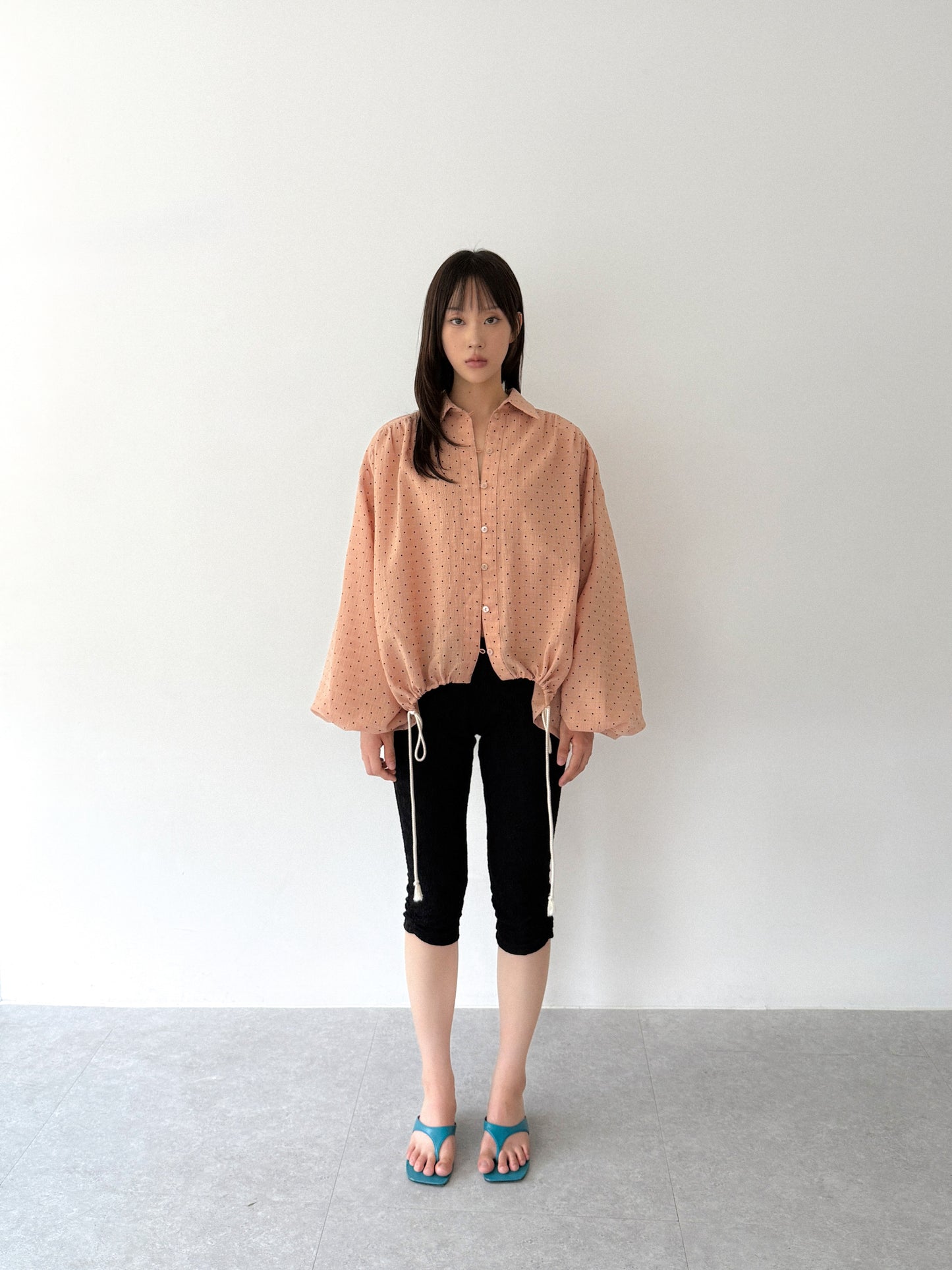 Polka Dot Balloon Sleeve Shirt | Beige