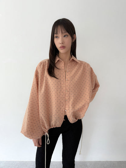 Polka Dot Balloon Sleeve Shirt | Beige