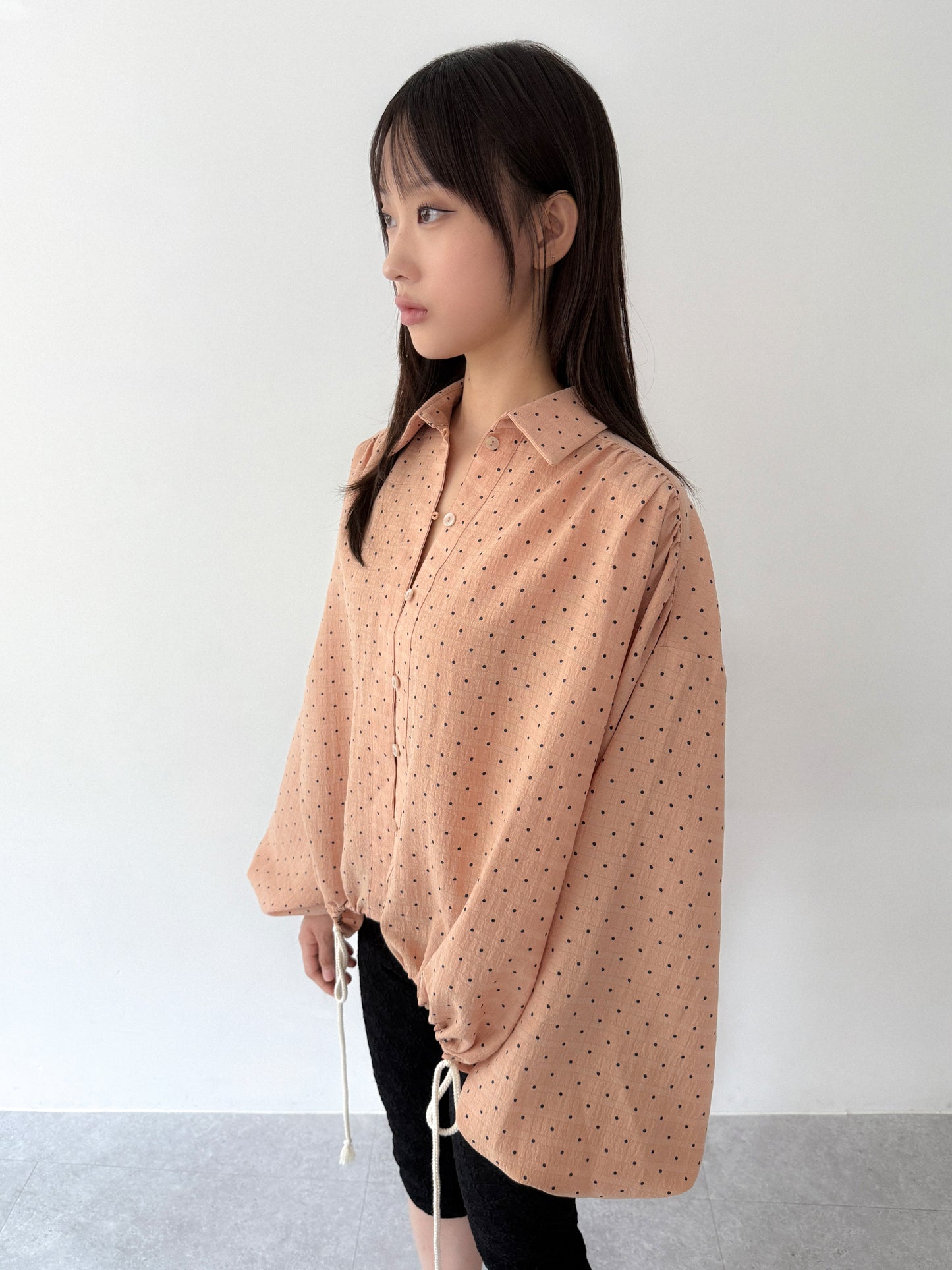 Polka Dot Balloon Sleeve Shirt | Beige