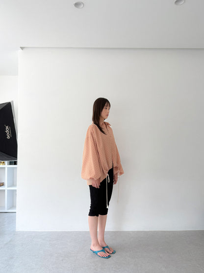 Polka Dot Balloon Sleeve Shirt | Beige