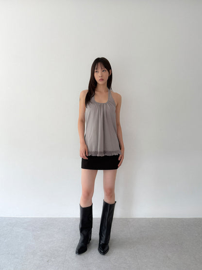 Ruffle Lace Halter Top | Grey