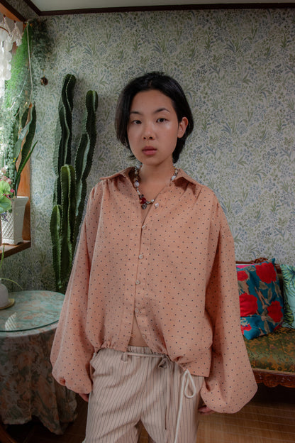 Polka Dot Balloon Sleeve Shirt | Beige