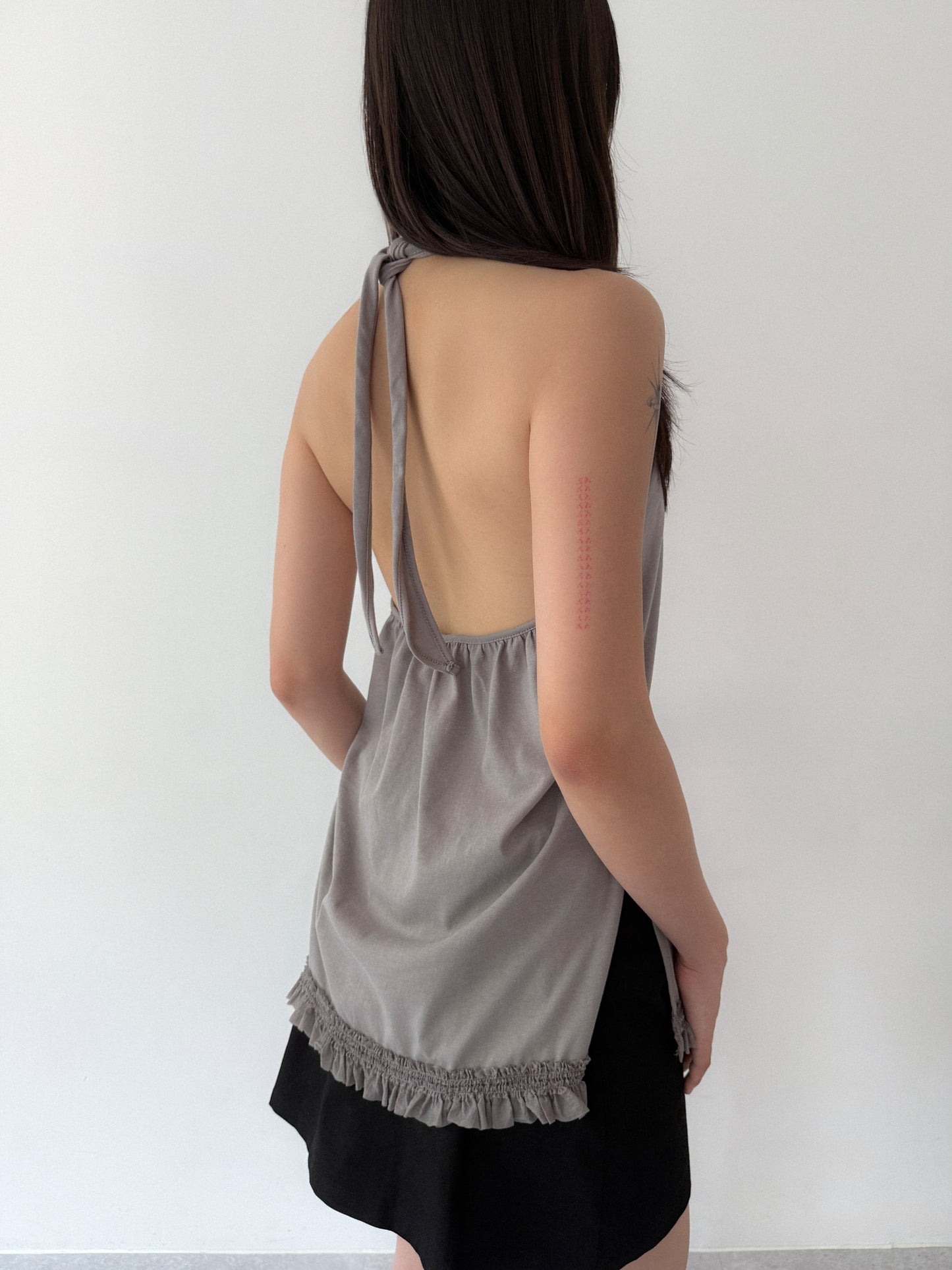 Ruffle Lace Halter Top | Grey