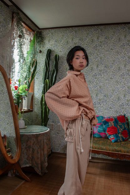 Polka Dot Balloon Sleeve Shirt | Beige