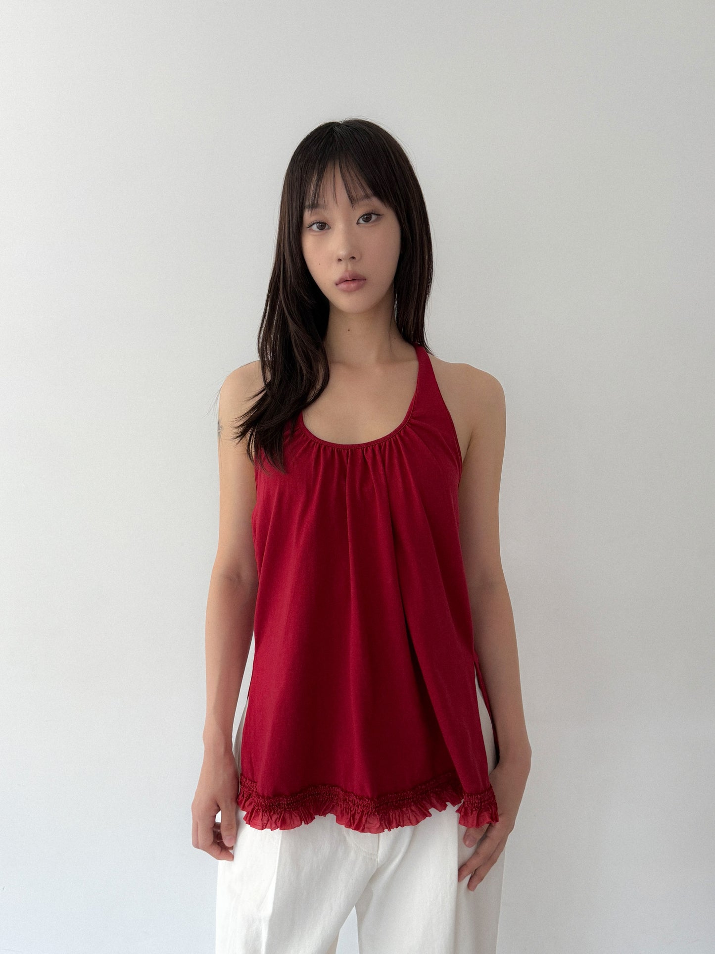 Ruffle Lace Halter Top | Red
