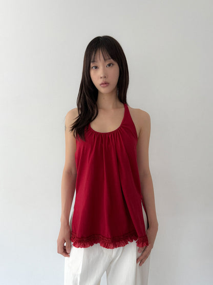 Ruffle Lace Halter Top | Red