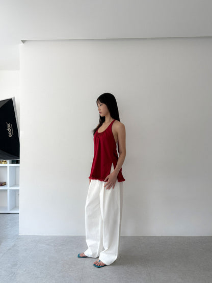 Ruffle Lace Halter Top | Red