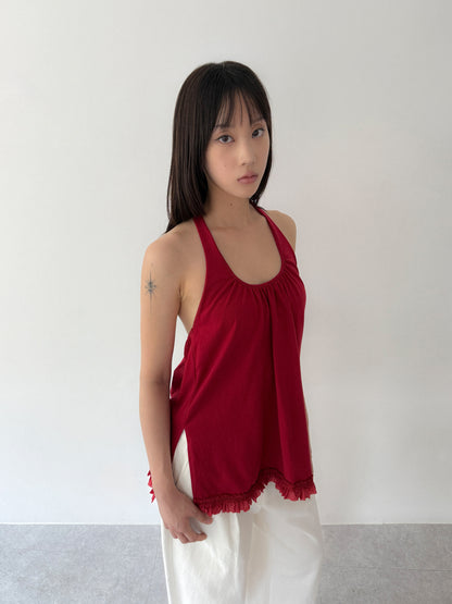 Ruffle Lace Halter Top | Red