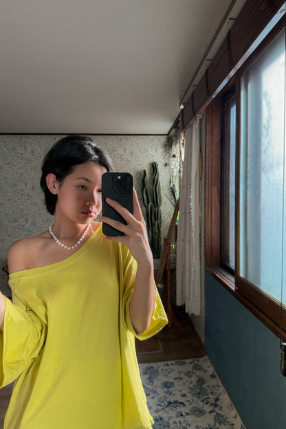 Loose Fit Ruffle Hem Tee | Mustard