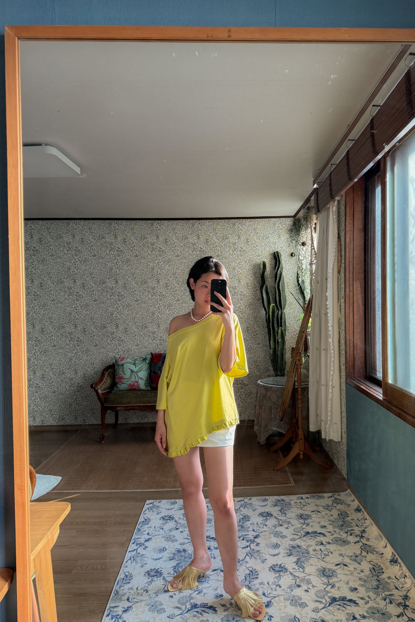 Loose Fit Ruffle Hem Tee | Mustard