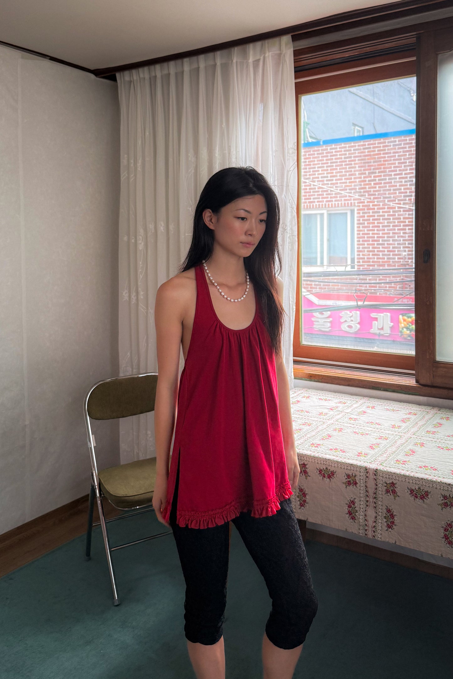 Ruffle Lace Halter Top | Red