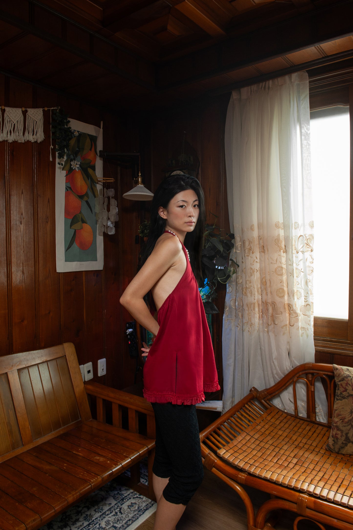 Ruffle Lace Halter Top | Red