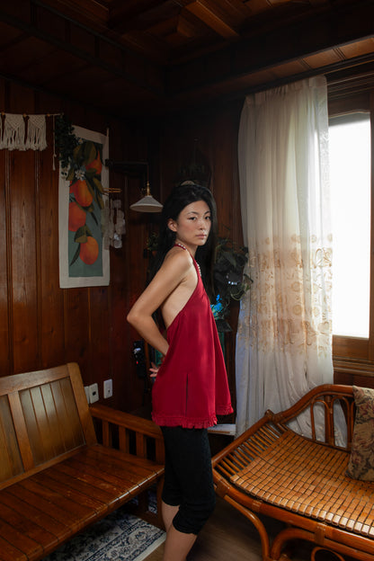 Ruffle Lace Halter Top | Red