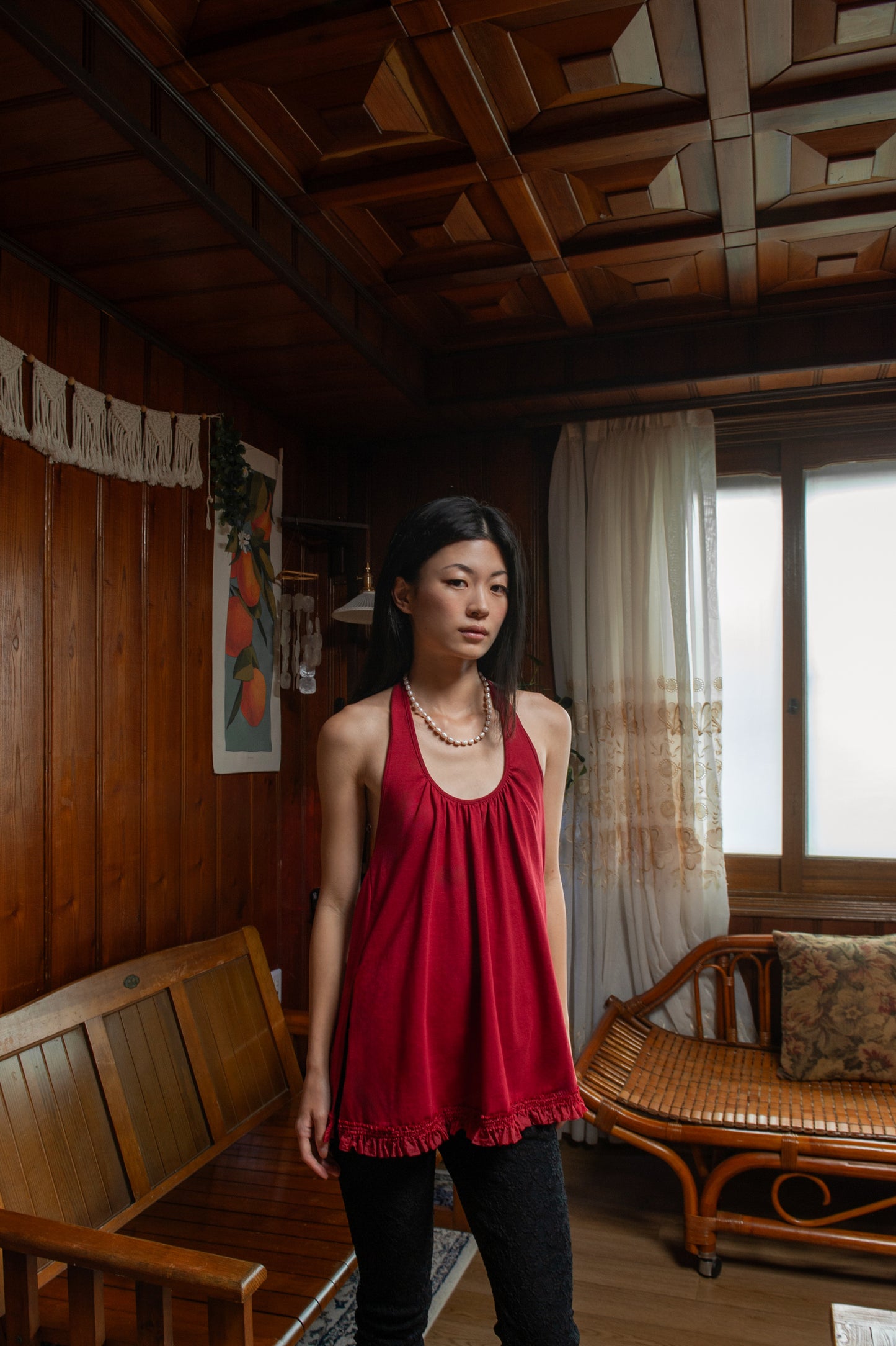 Ruffle Lace Halter Top | Red