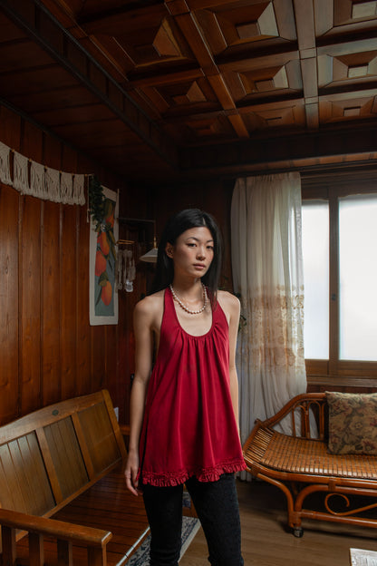 Ruffle Lace Halter Top | Red