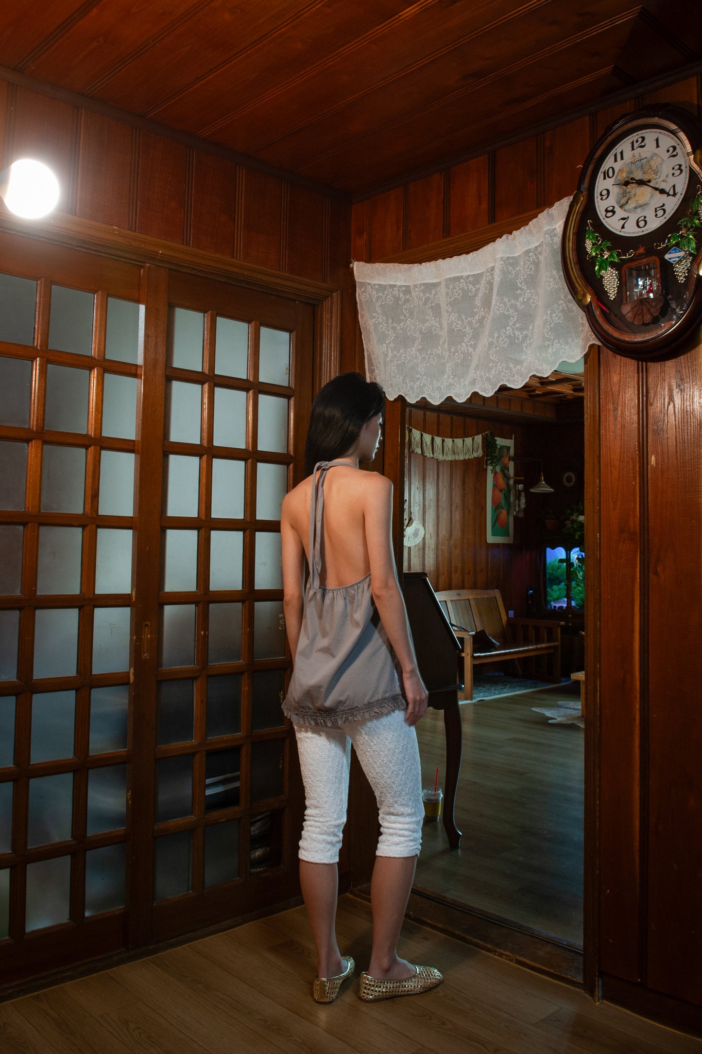 Ruffle Lace Halter Top | Grey