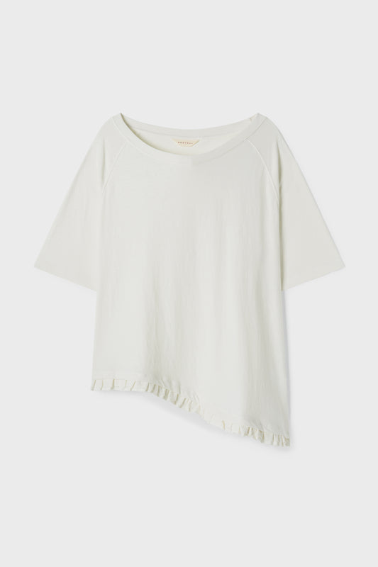 Loose Fit Ruffle Hem Tee | Off White