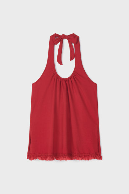 Ruffle Lace Halter Top | Red