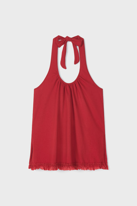 Ruffle Lace Halter Top | Red