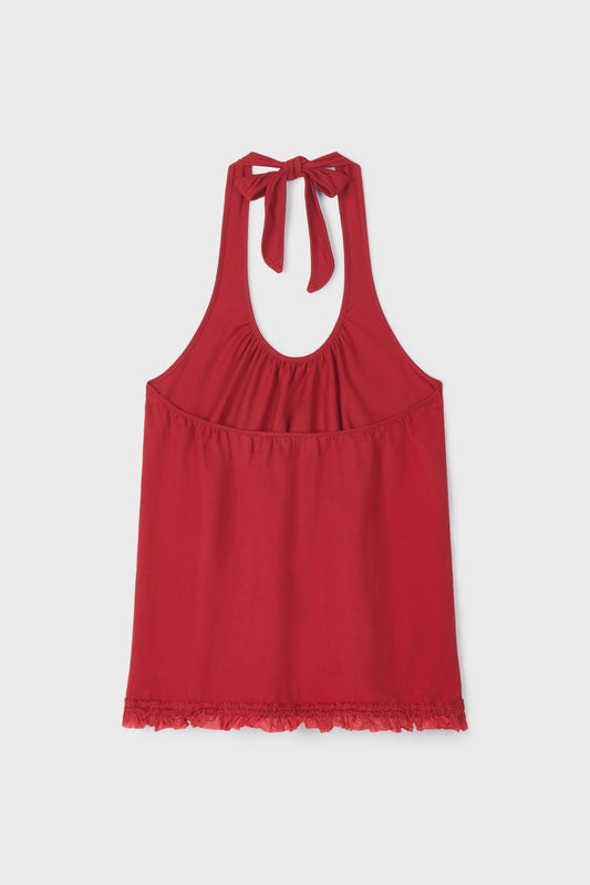 Ruffle Lace Halter Top | Red