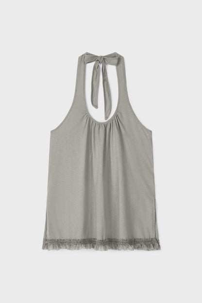 Ruffle Lace Halter Top | Grey
