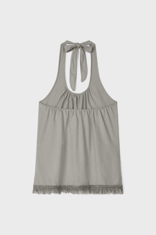 Ruffle Lace Halter Top | Grey