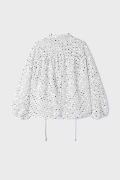 Polka Dot Balloon Sleeve Shirt | White